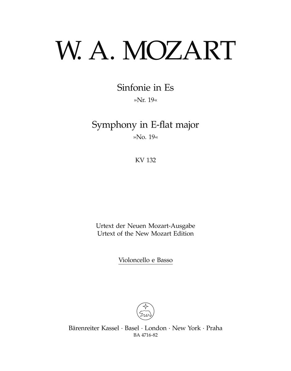 Mozart, Symphony No. 19 KV 132 Vc/CB (Barenreiter)
