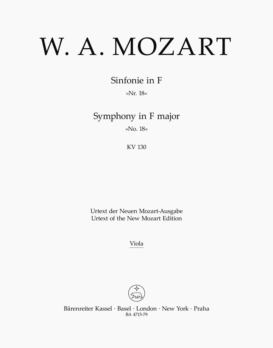 Mozart, Symphony No. 18 KV 130 Viola (Barenreiter)