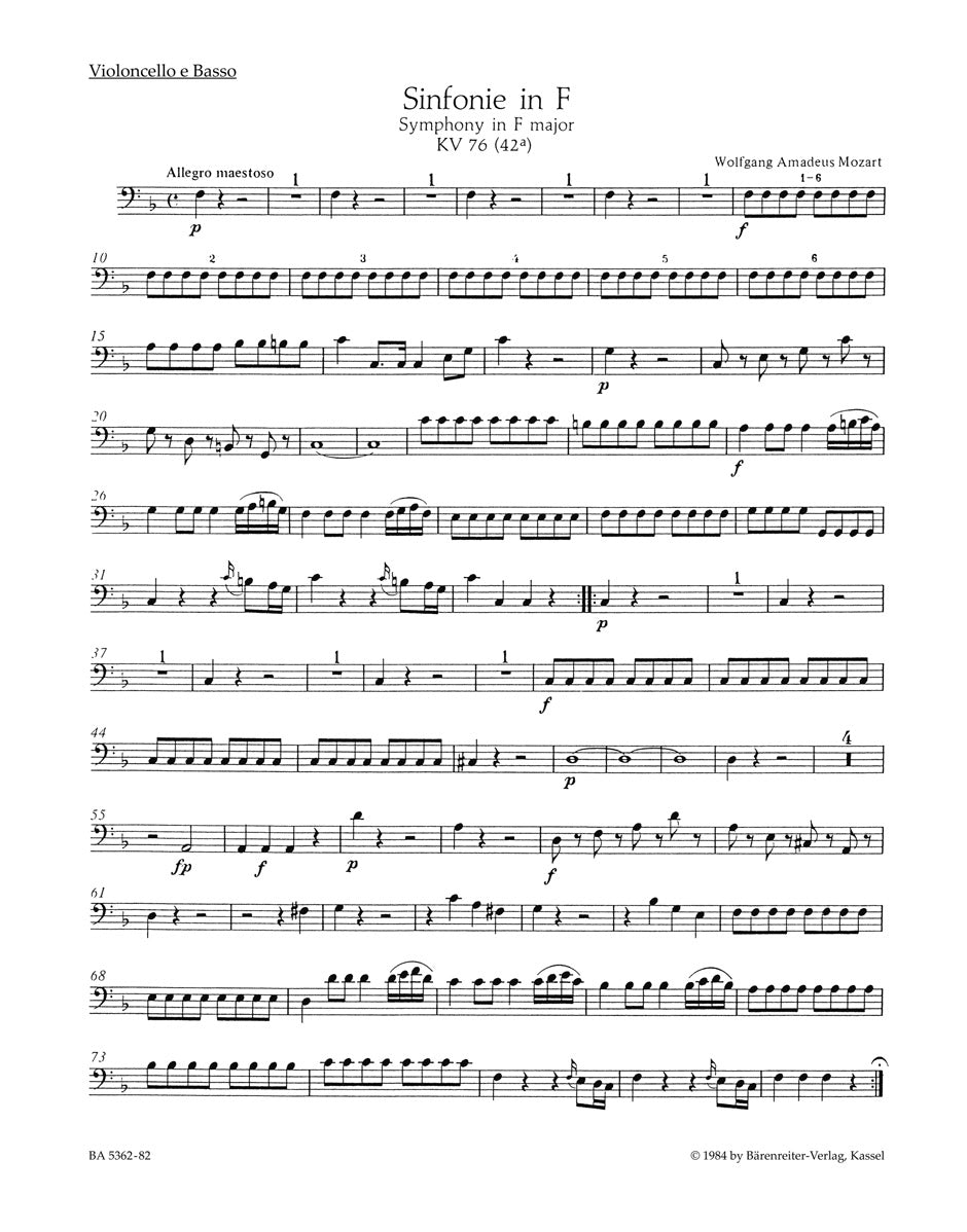 Mozart, Symphony KV 76(42a) Vc/CB (Barenreiter)