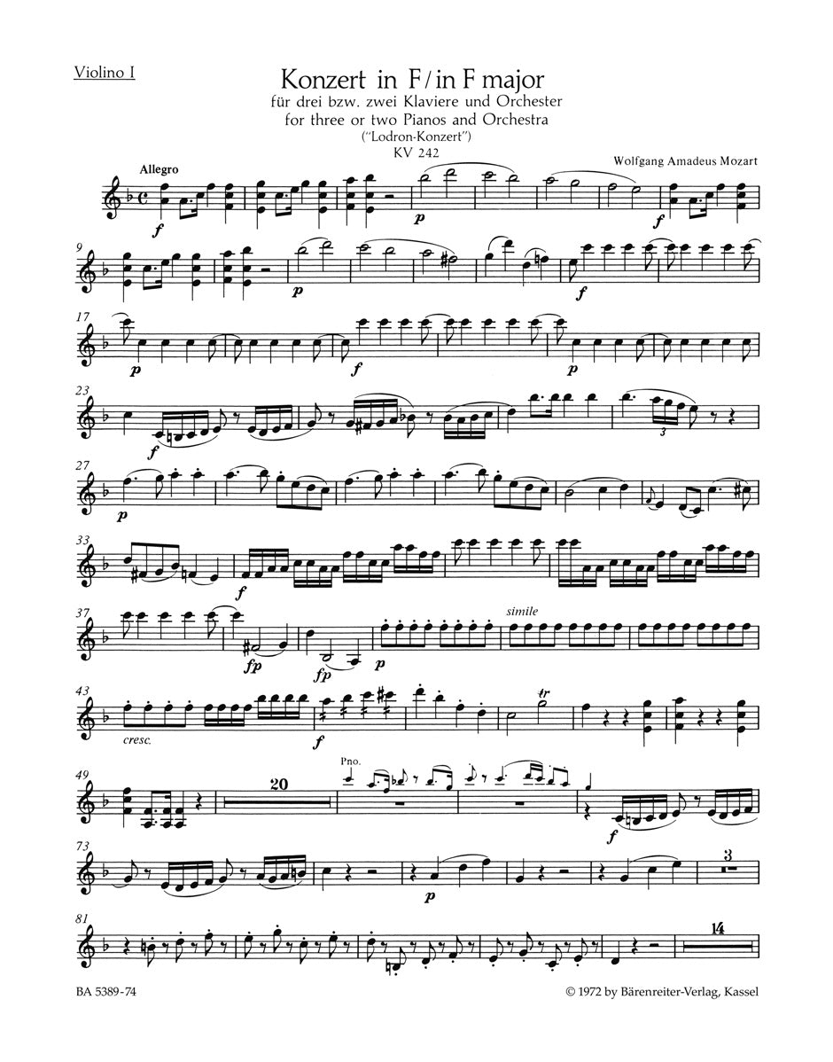 Mozart, Concerto KV 242 Vn I (Barenreiter)