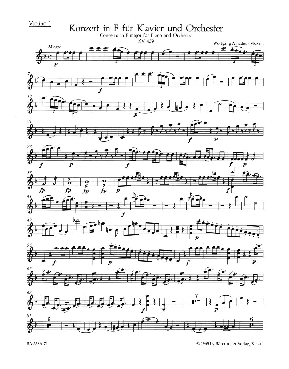 Mozart, Concerto KV 459 in F Vn I (Barenreiter)