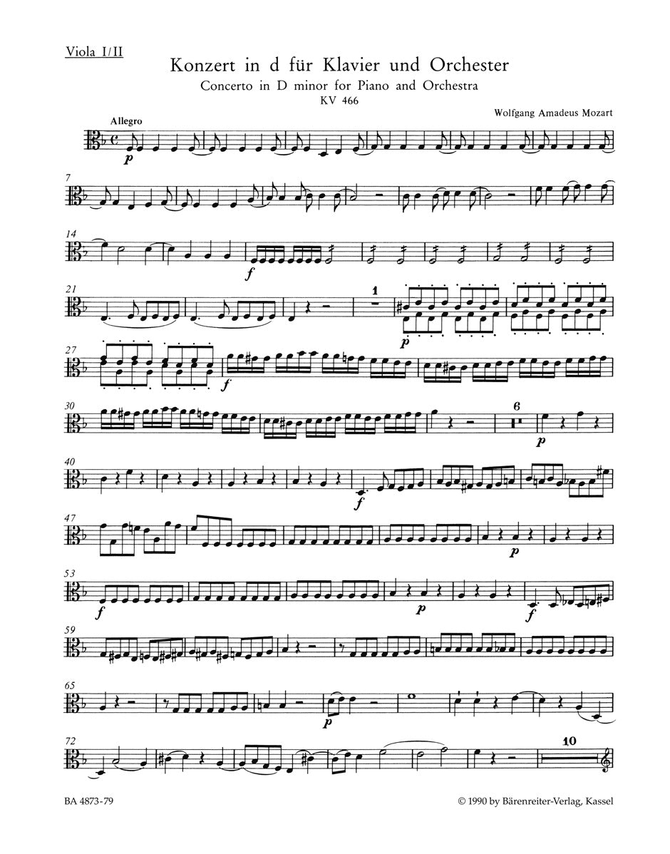 Mozart, Concerto KV 466 Viola I/II (Barenreiter)
