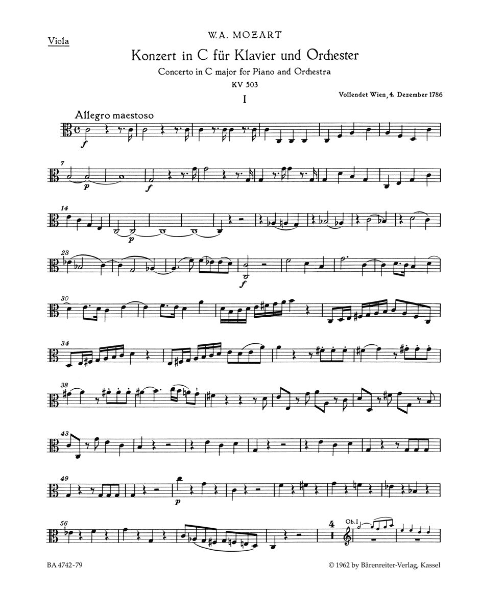 Mozart, Concerto KV 503 in C Viola (Barenreiter)