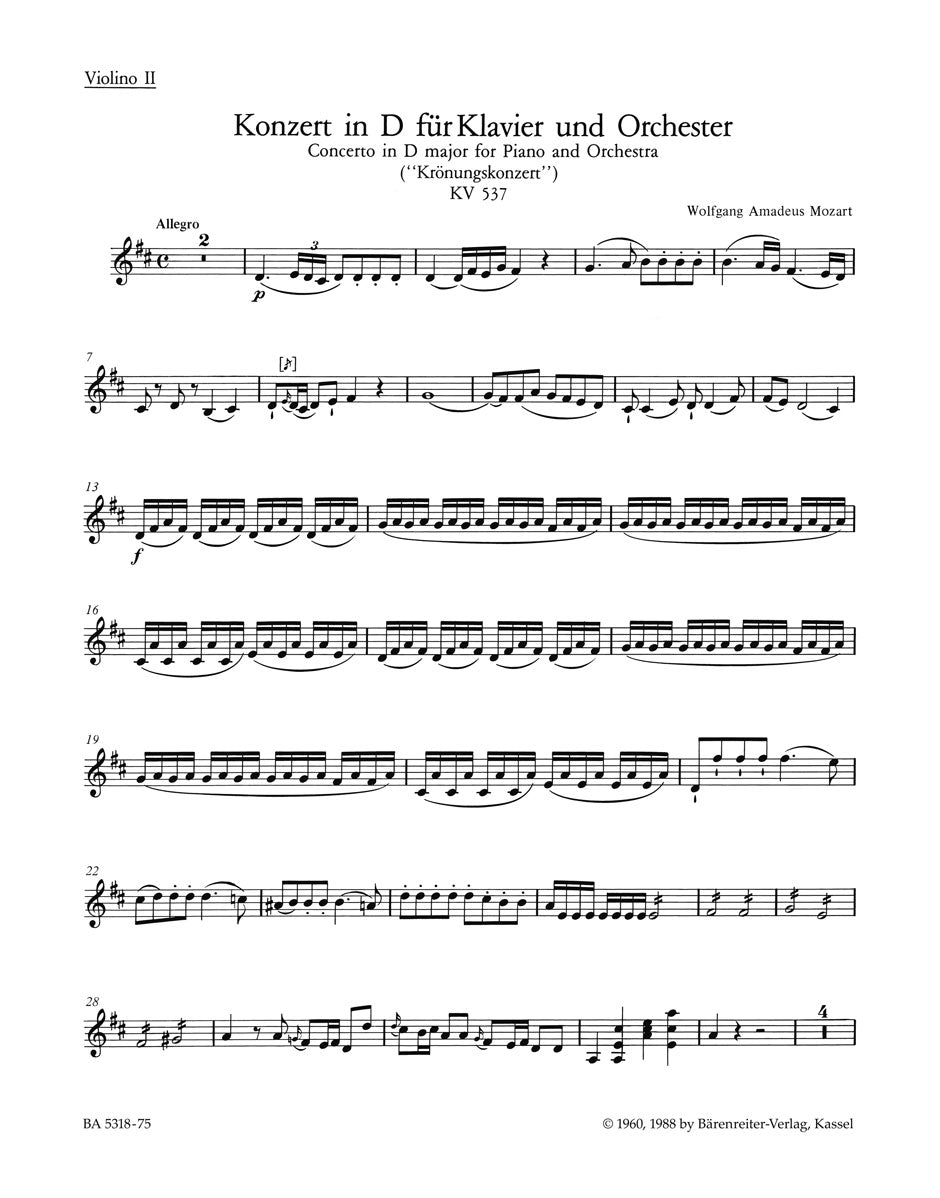Mozart, Concerto KV 537 in D Vn II (Barenreiter)