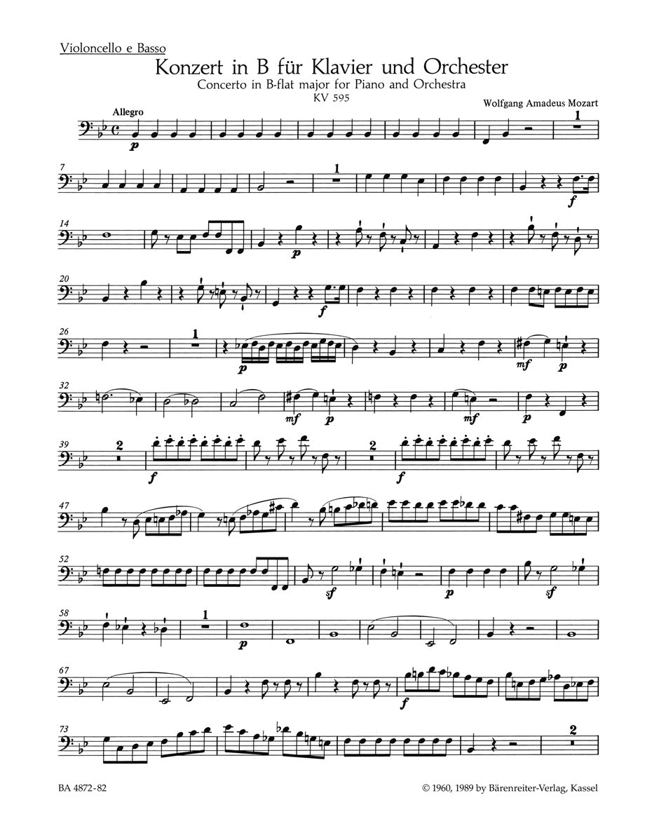 Mozart, Concerto KV 595 in Bb Vc/CB (Barenreiter)