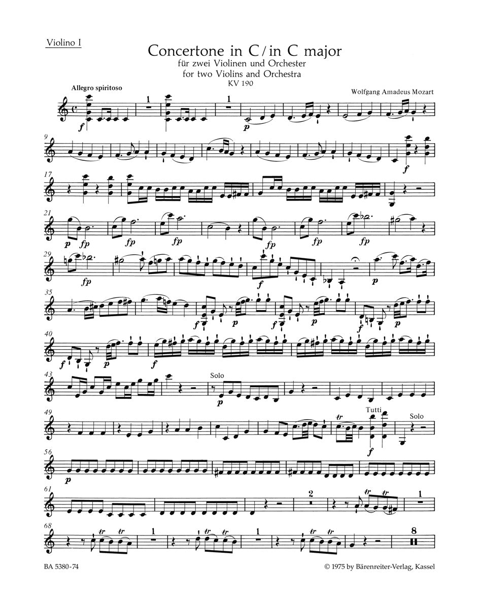Mozart, Concertone KV 190 in C Vn I (Barenreiter)