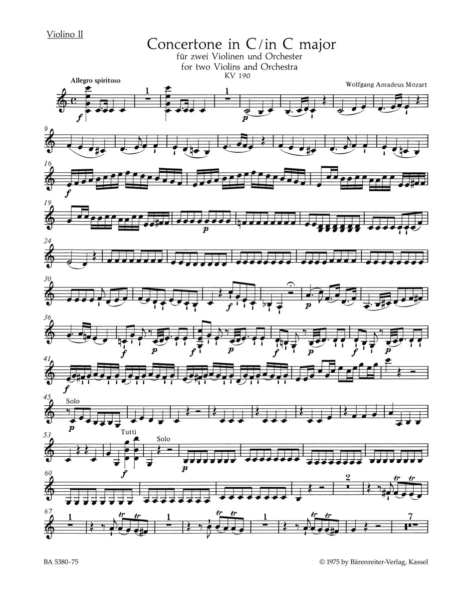 Mozart, Concertone KV 190 in C Vn II (Barenreiter)
