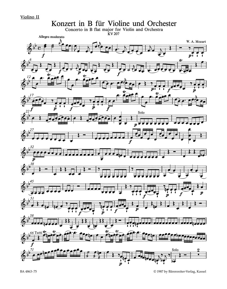 Mozart, Concerto KV 207 in Bb Vn II (Barenreiter)