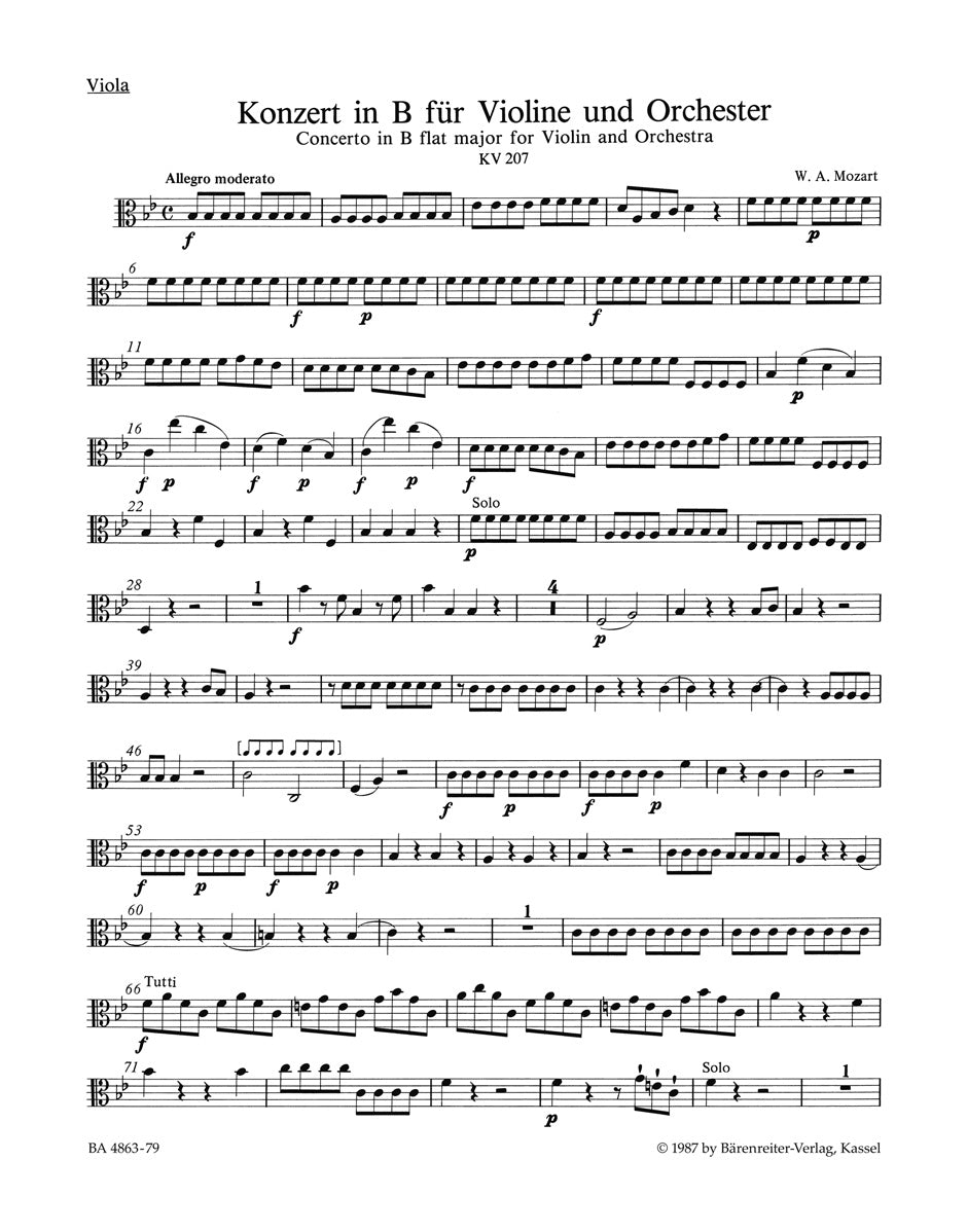 Mozart, Concerto KV 207 in Bb Viola (Barenreiter)