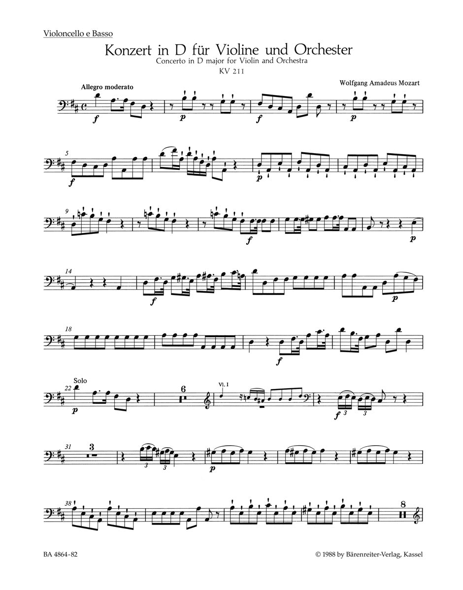Mozart, Concerto KV 211 in D Vc/CB (Barenreiter)