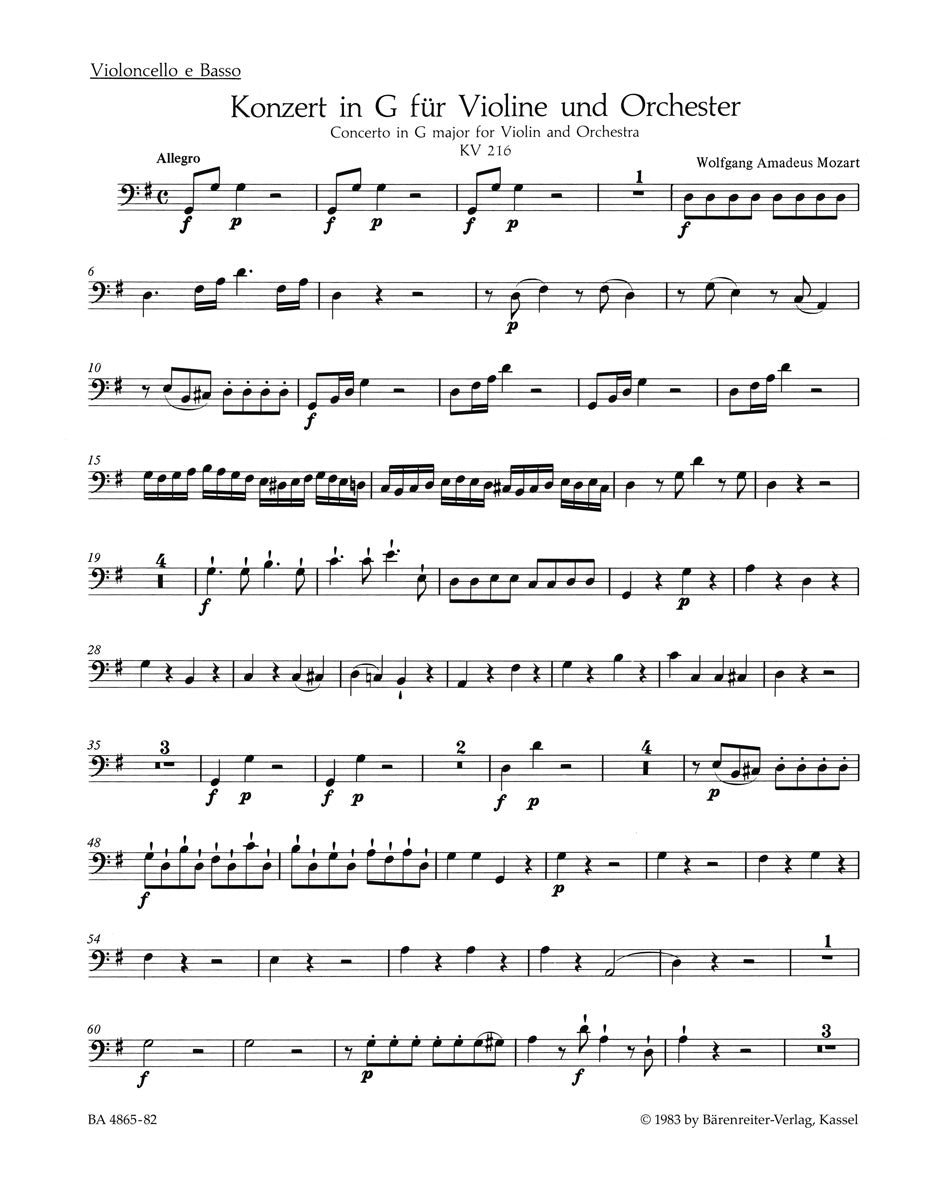 Mozart, Concerto KV 216 in G Vc/CB (Barenreiter)