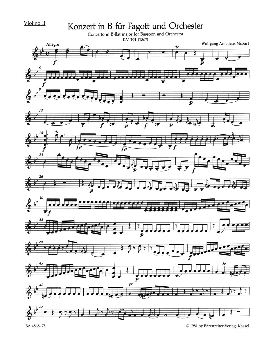 Mozart, Concerto KV 191 in Bb Vn II (Barenreiter)
