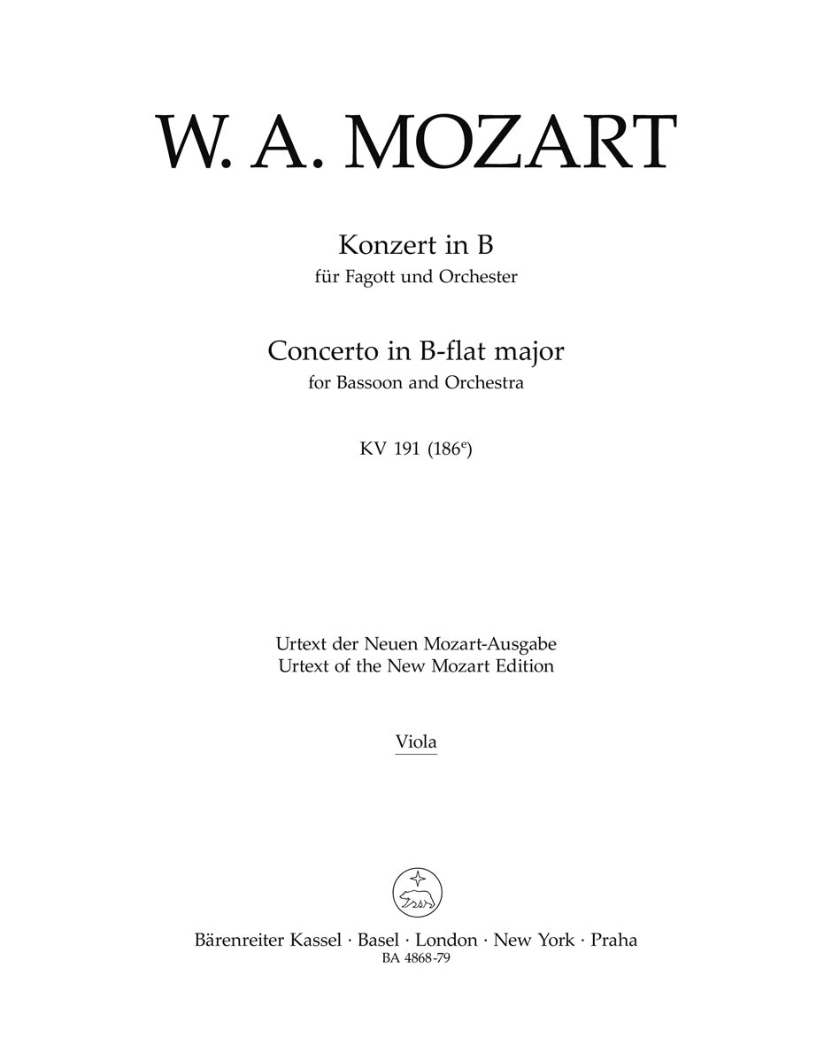 Mozart, Concerto KV 191 in Bb Viola (Barenreiter)