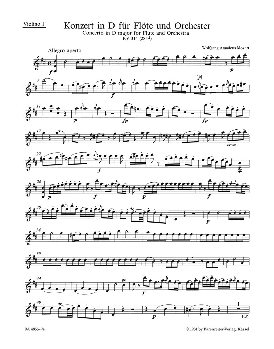Mozart, Concerto KV 314 in D Vn I (Barenreiter)