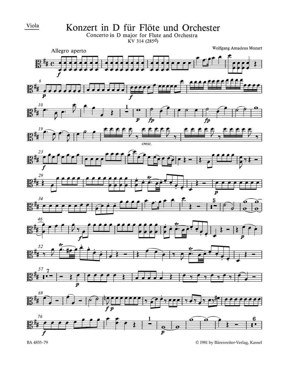 Mozart, Concerto KV 314 in D Viola (Barenreiter)