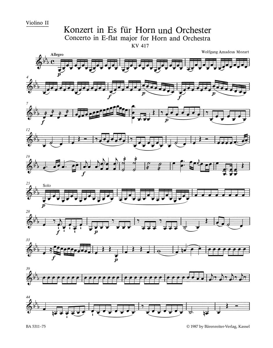 Mozart, Concerto KV 417 Vn II (Barenreiter)