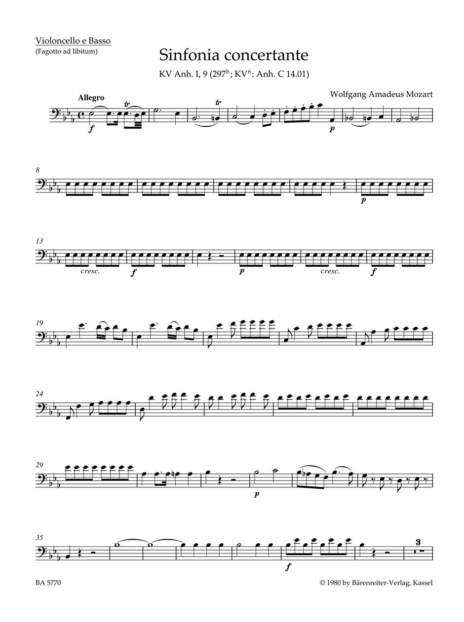 Mozart, Sinfonia conc K 297b Vc/CB (Barenreiter)