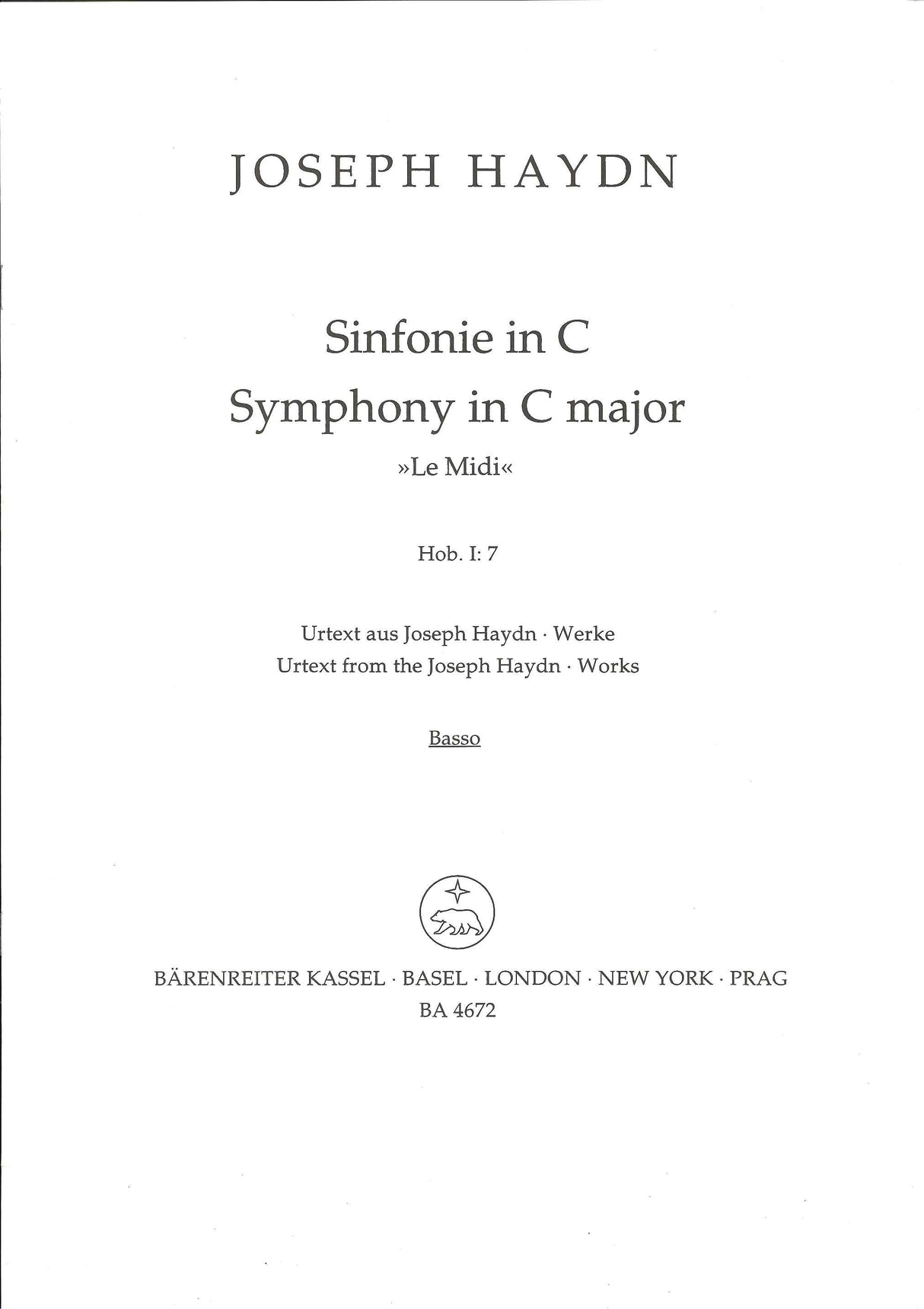 Haydn, Symphony No. 7 Vc/CB (Barenreiter)