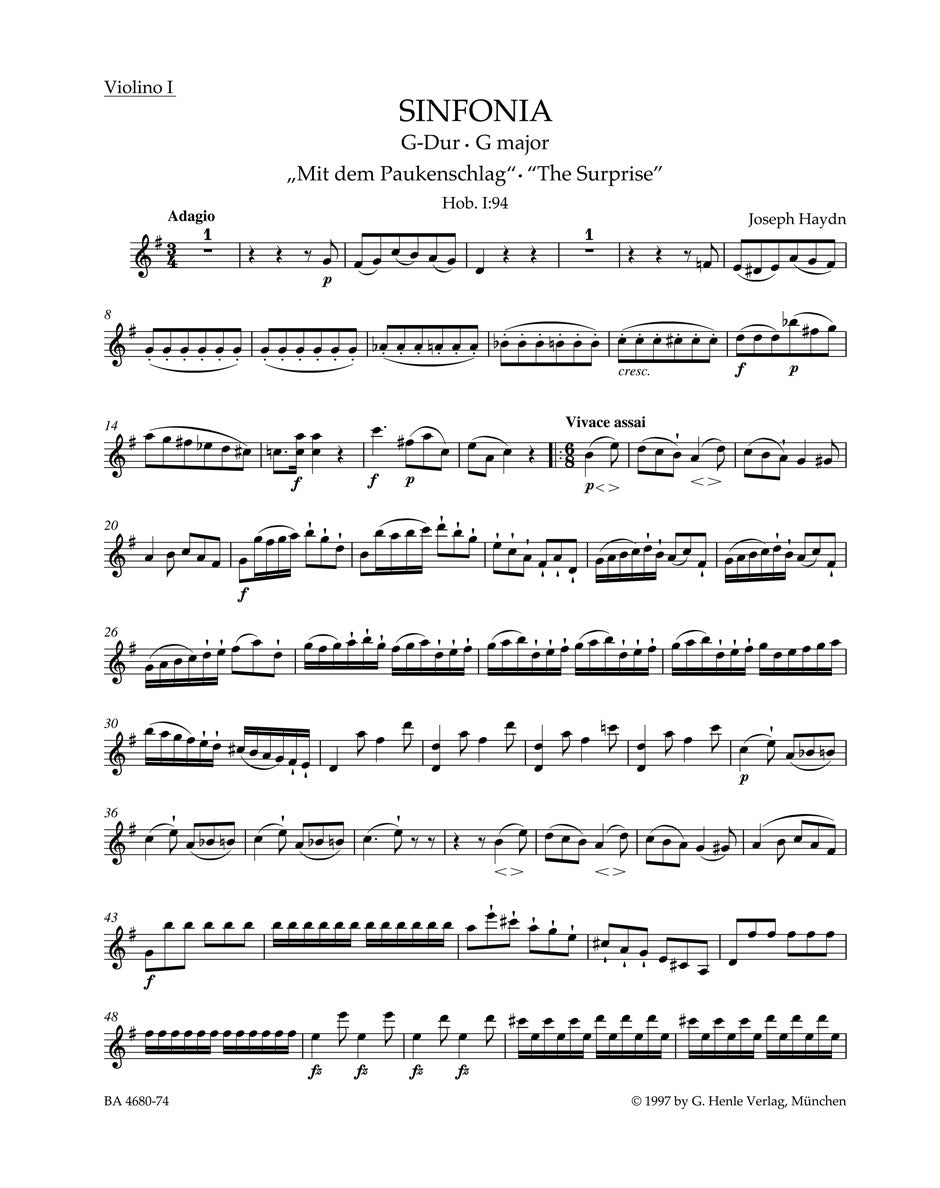 Haydn, Symphony No. 94 Violin I (Barenreiter)