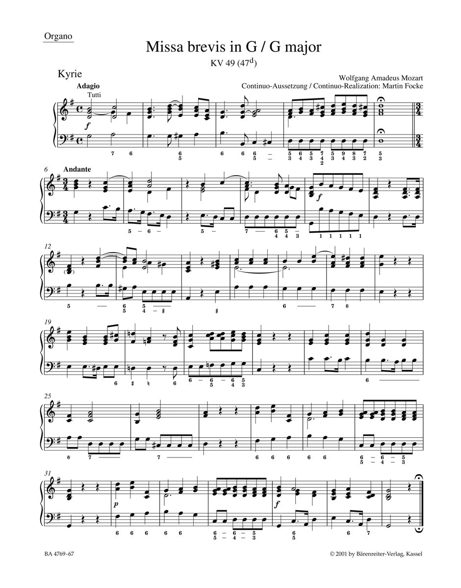Mozart, Missa brevis KV 49 Organ (Barenreiter)