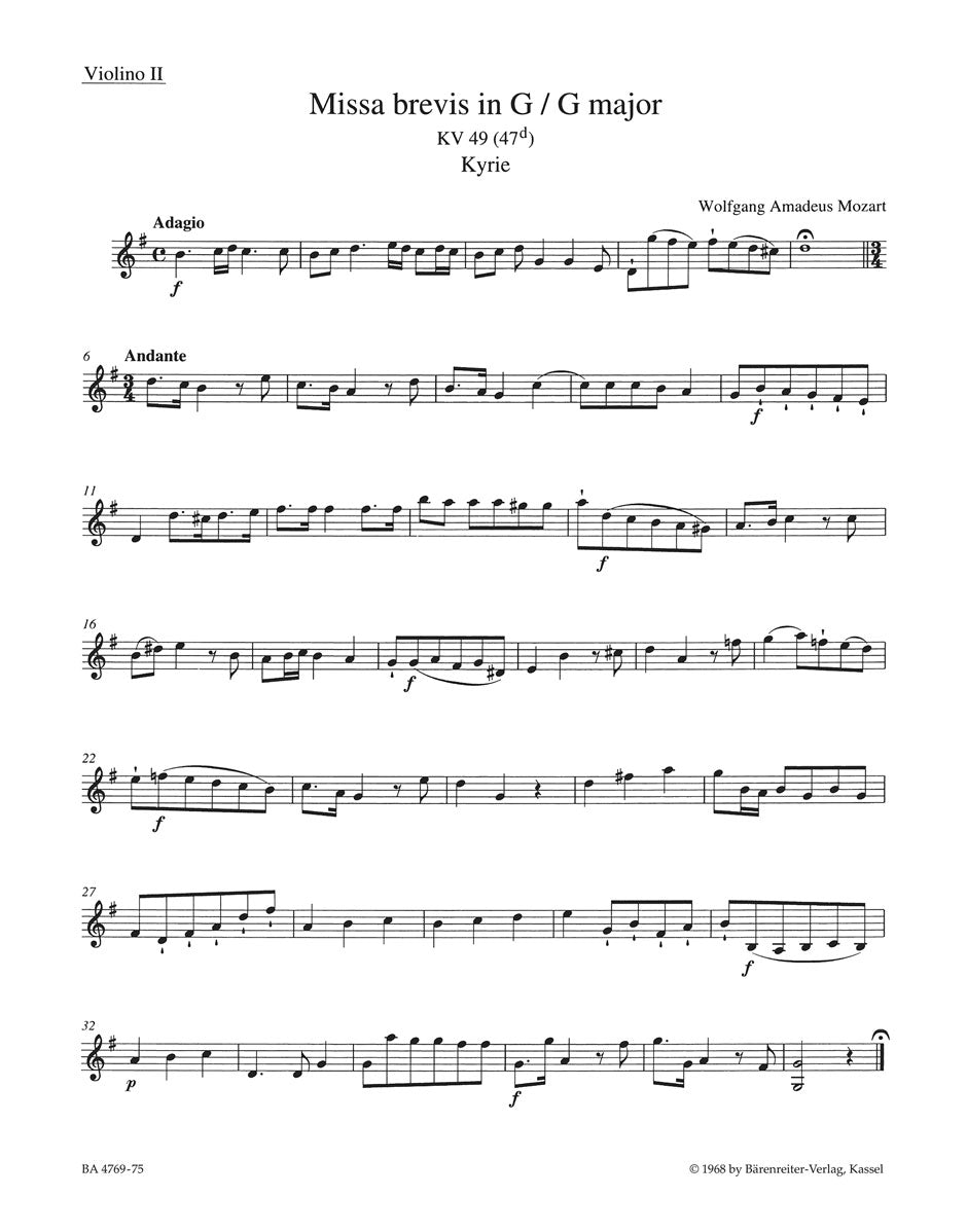 Mozart, Missa brevis KV 49 Violin II (Barenreiter)