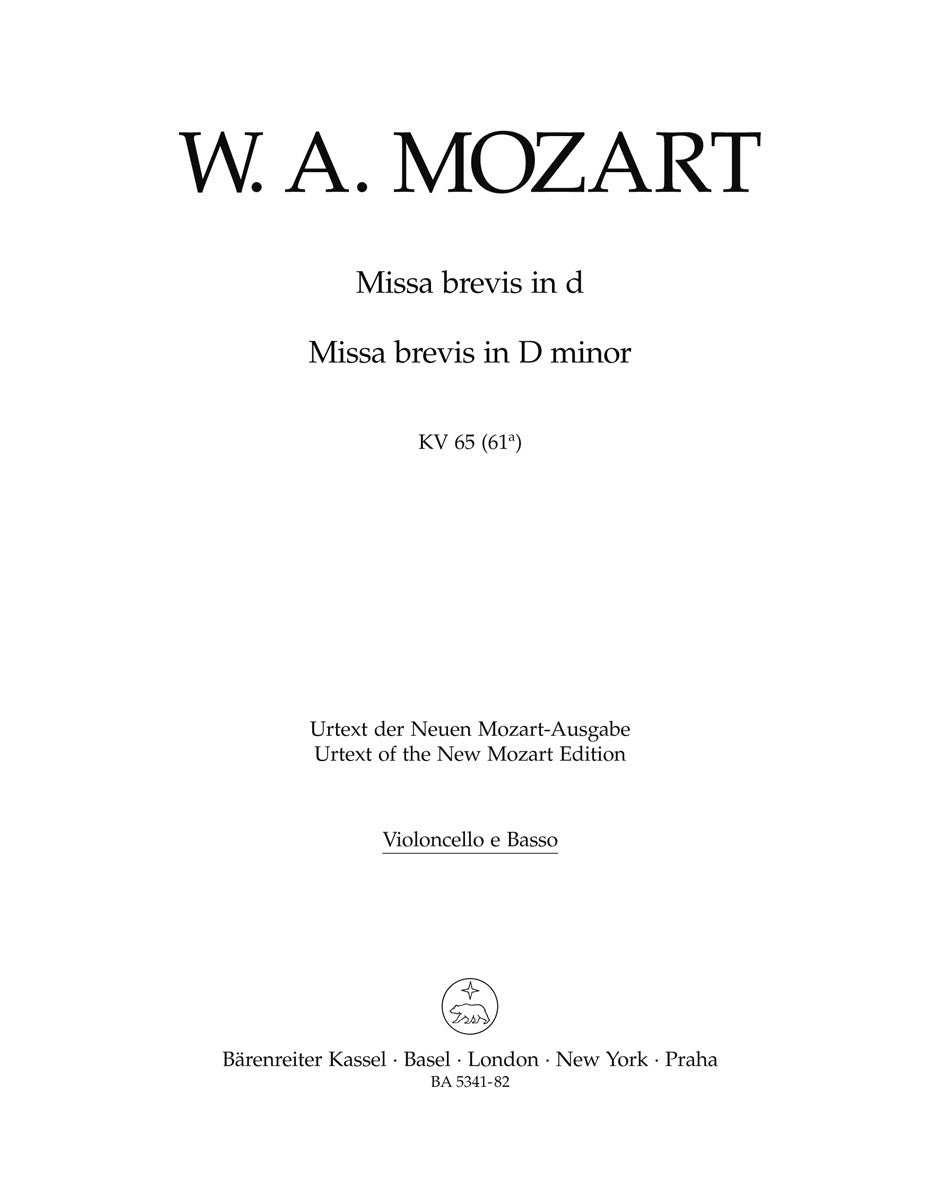 Mozart, Missa brevis KV 65 Vc/CB/Bn (Barenreiter)