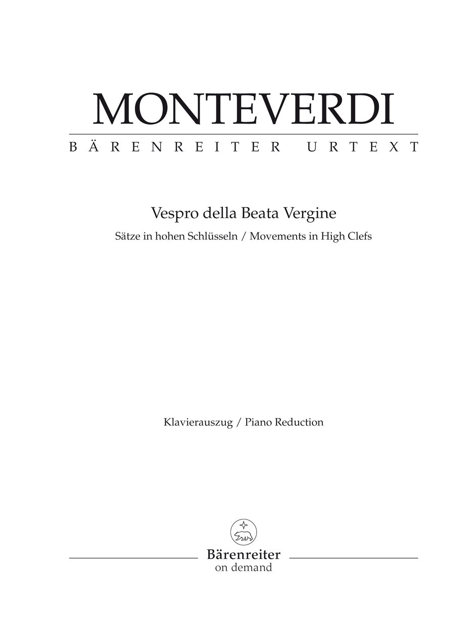 Monteverdi, Vespero Movts in High Clefs (Barenreiter)
