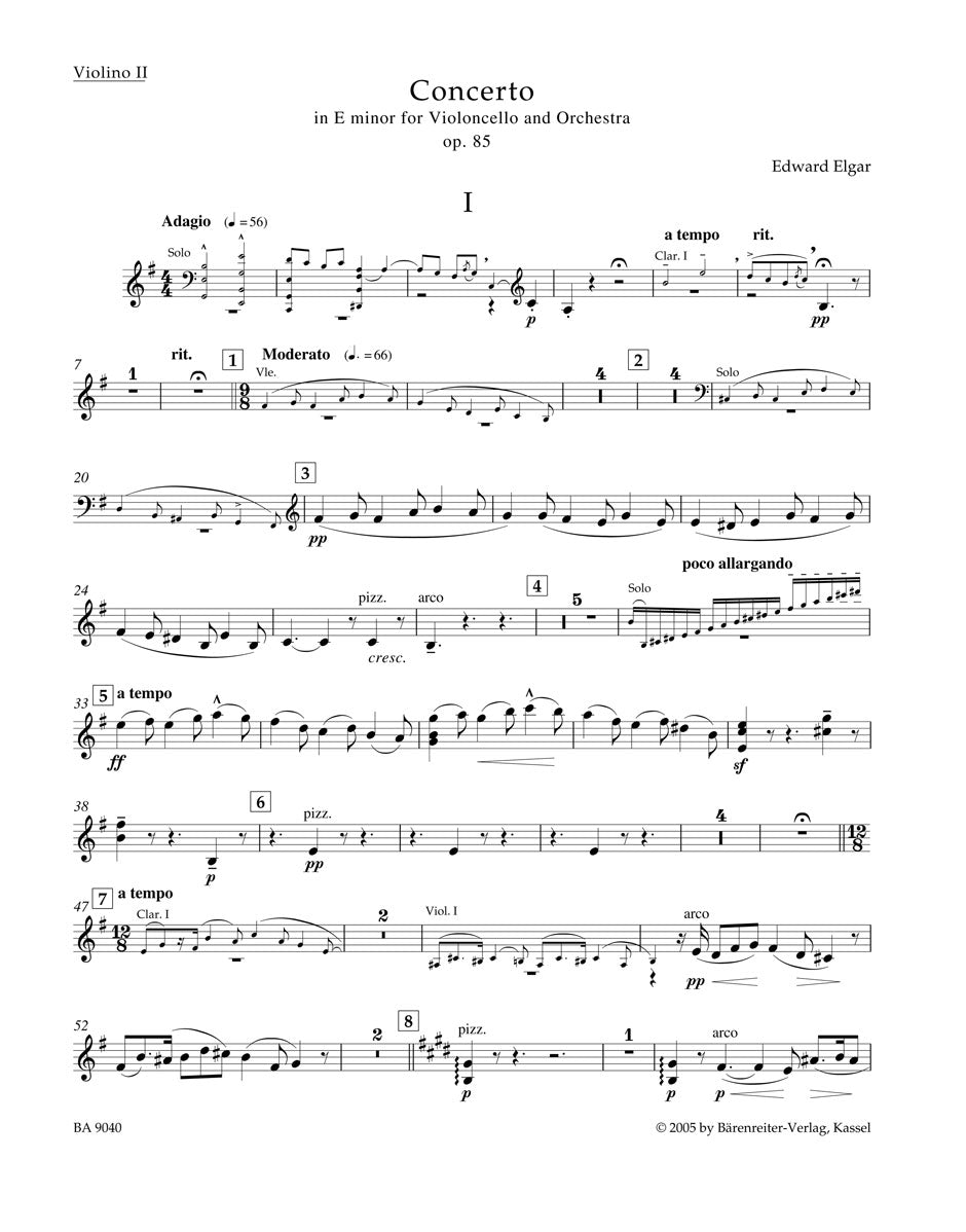 Elgar, Concerto for Cello: Violin II (Barenreiter)