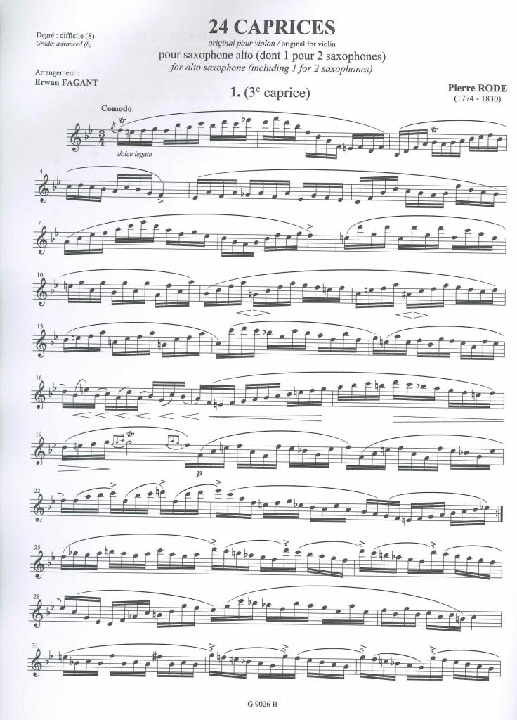 Rode, 24 Caprices (Alto Saxophone) (Billaudot)