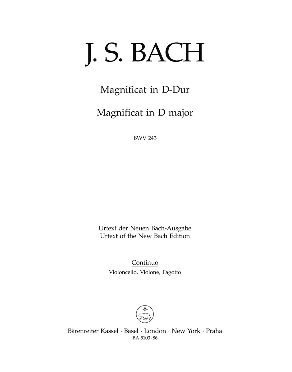 Bach, Magnificat in D: Vc/CB/Bn (Barenreiter)