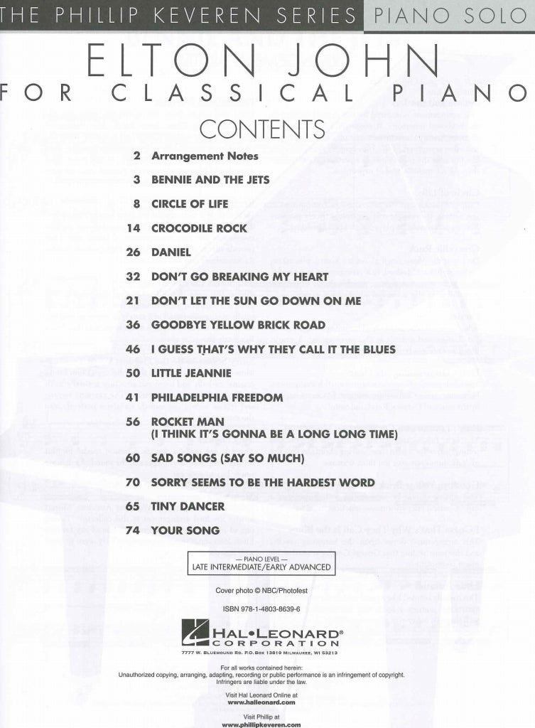John, Elton John for Classical Piano (Hal Leonard)