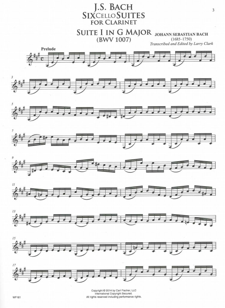 Bach, 6 Cello Suites for Clarinet (Carl Fischer)