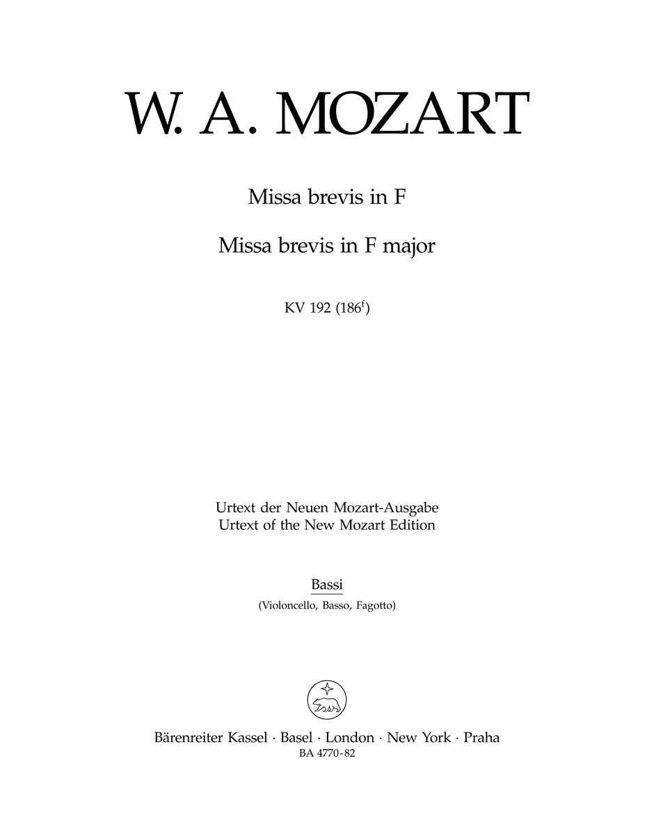 Mozart, Missa brevis KV 192 Vc/CB/Bn (Barenreiter)