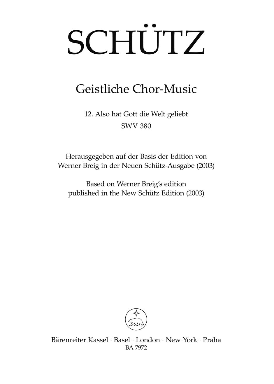 Schutz, Alto hat Gott die Welt geliebt (Barenreiter)