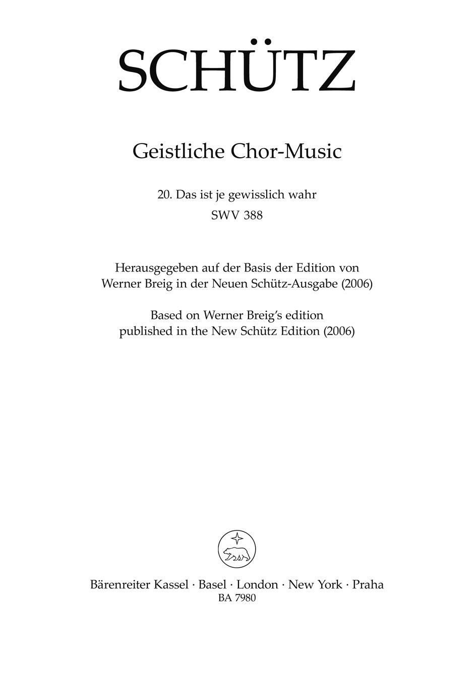 Schutz, Das ist je gewisslich wahr [G] (Barenreiter)
