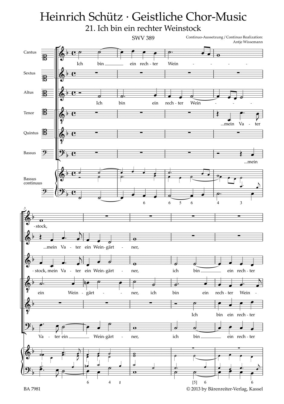 Schutz, Ich bin ein rechter Weinstock (Barenreiter)