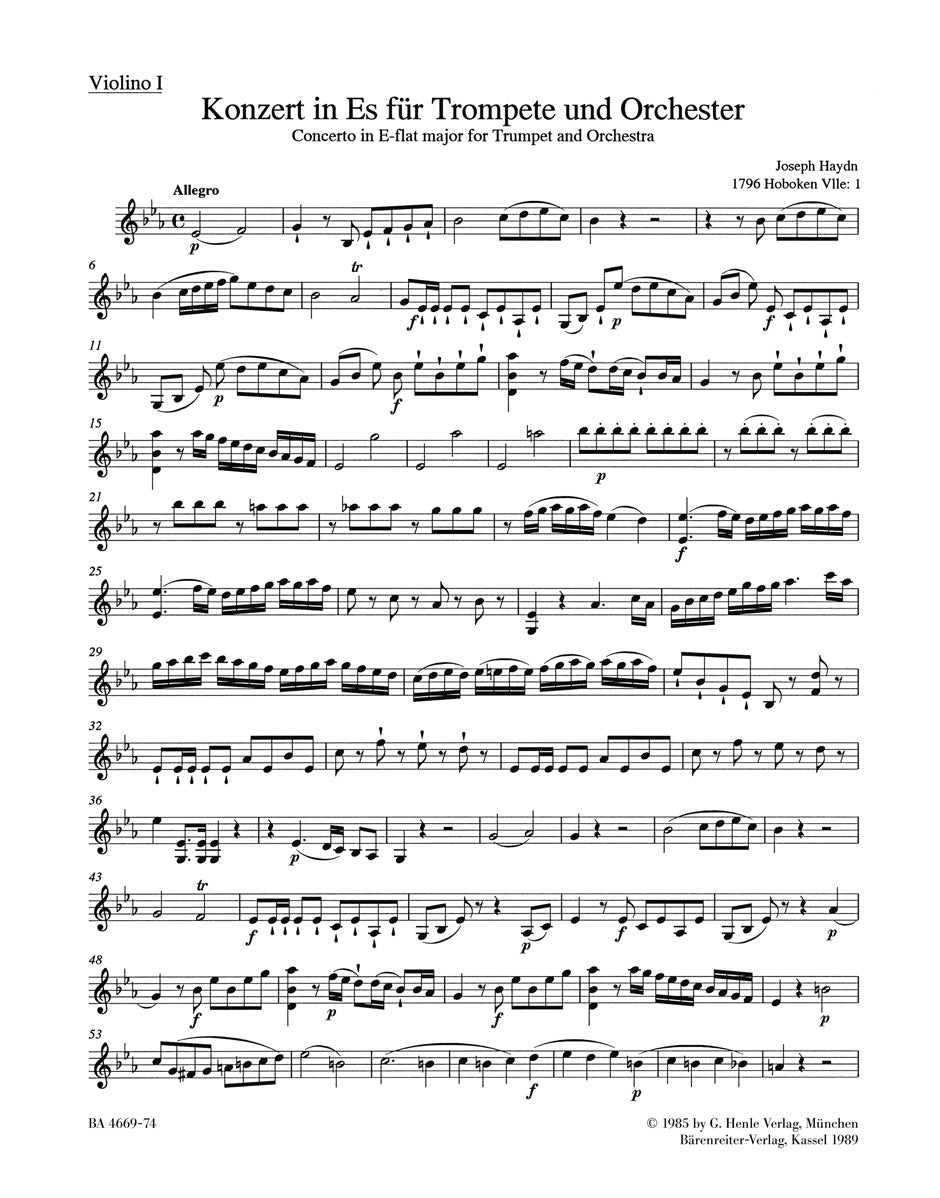 Haydn, Concerto for Trumpet: Violin I (Barenreiter)