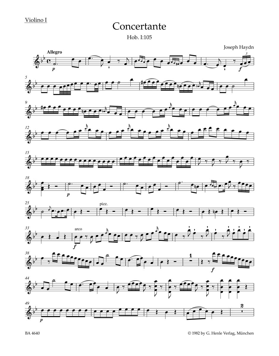 Haydn, Concertante Hob. 1/105 Violin I (Barenreiter)