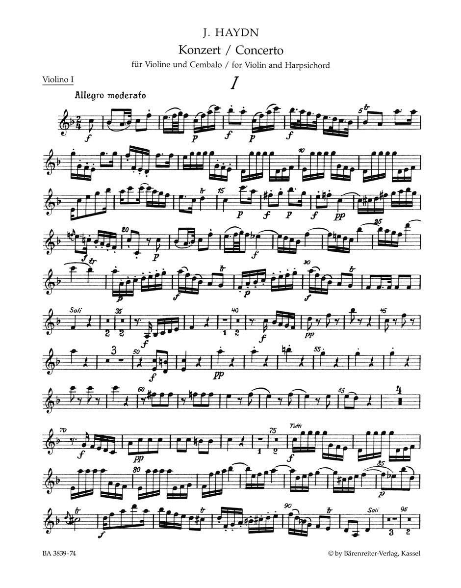 Haydn, Concerto Hob. 18/6 Violin I (Barenreiter)