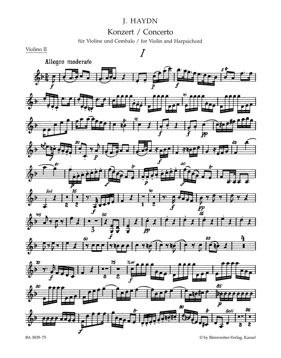 Haydn, Concerto Hob. 18/6 Violin II (Barenreiter)