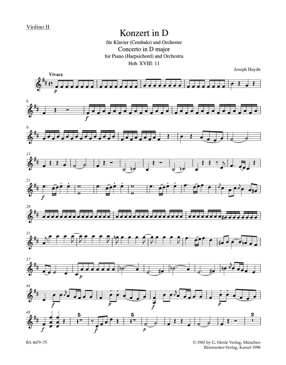 Haydn, Concerto Hob. 18/11 Violin II (Barenreiter)