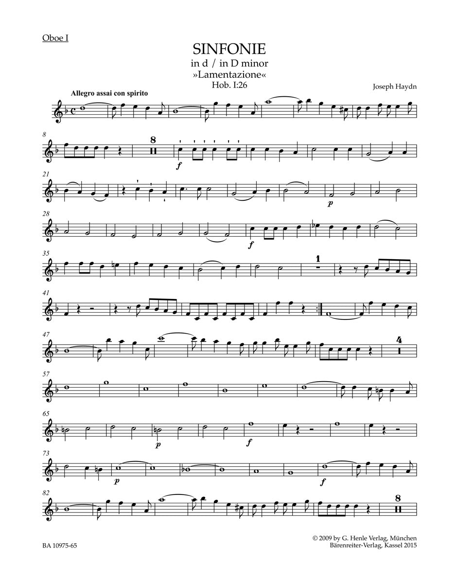 Haydn, Symphony No. 26 Wind Set (Barenreiter)