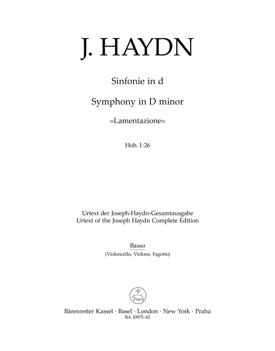 Haydn, Symphony No. 26 Vc/CB/Bn (Barenreiter)