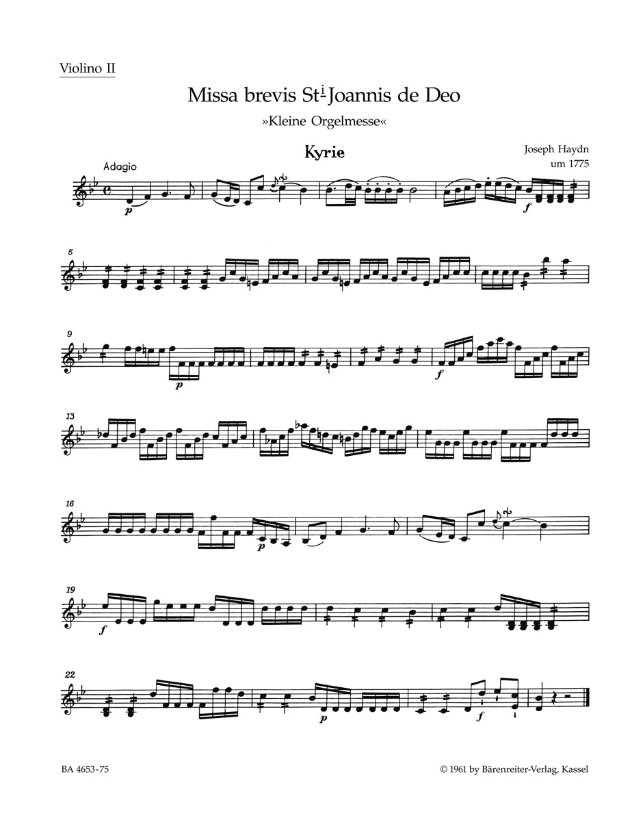 Haydn, Missa brevis Hob. 22/7 Violin II (Barenreiter)