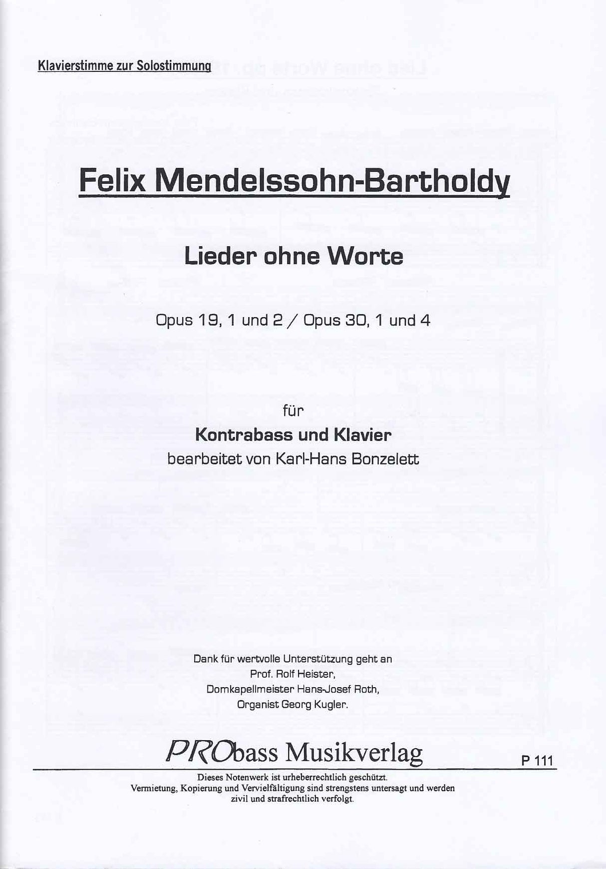 Mendelssohn, Lieder ohne Worte (Probass Musikverlag)