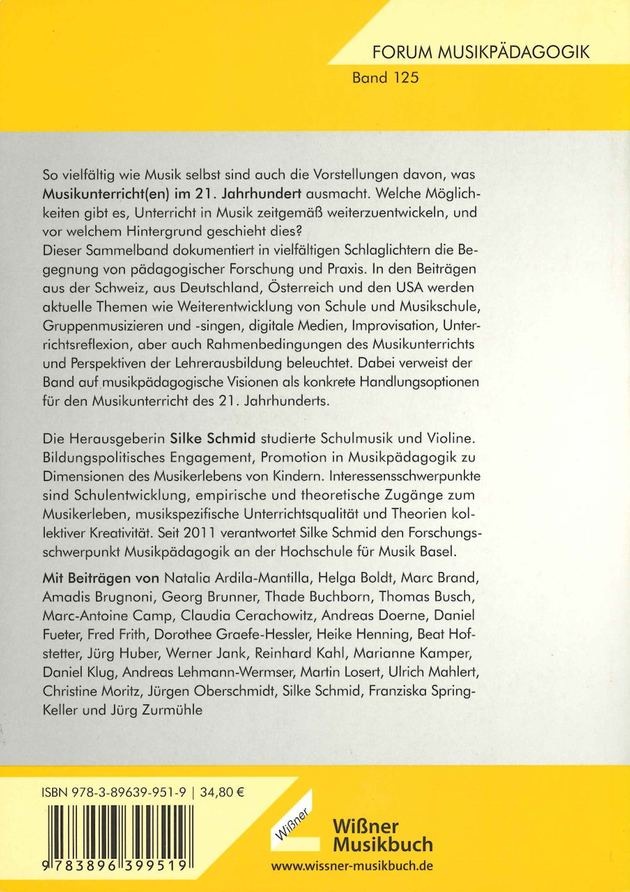Schmid, Musikunterricht(en) im 21. Jahr. (Wissner)