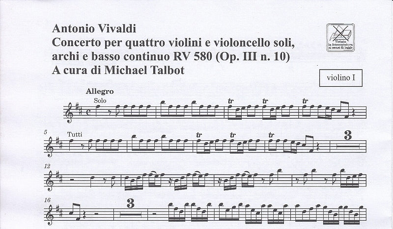 Vivaldi, Concerto op. 3/10(Talbot) Parts (Ricordi)