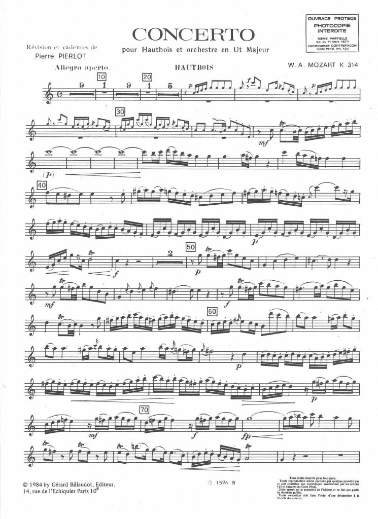 Mozart, Concerto KV 314 in C (Pirrlot) (Billaudot)