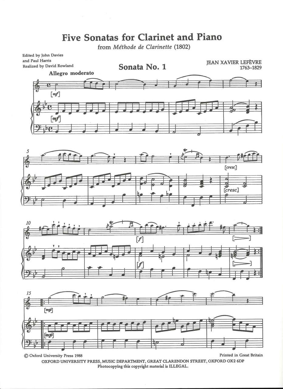 Lefevre, 5 Sonatas from 'Methode' (Oxford University Press)