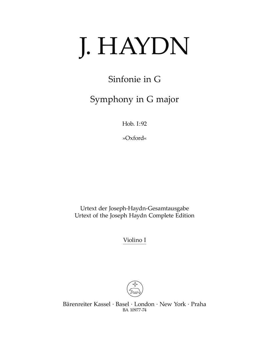 Haydn, Symphony No. 92 Violin I (Barenreiter)